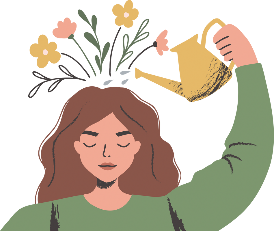 woman watering plants that symbolize positive thinking