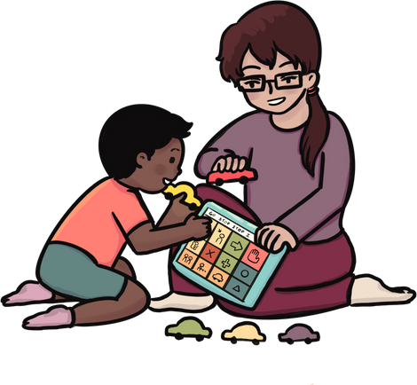adult and child doing a speech therapy activity together